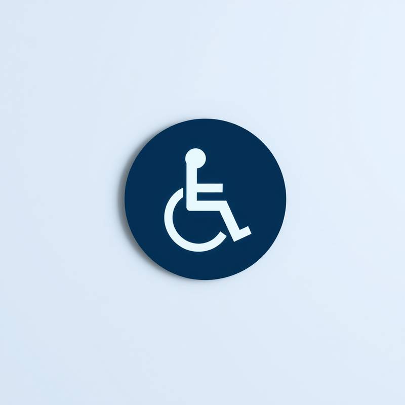 Toegankelijkheidssymbool, een gestileerde figuur met uitgestrekte armen in een cirkel.